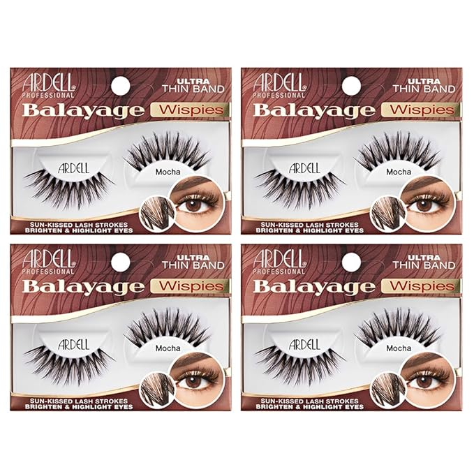 Ardell Balayage Wispies False Eyelashes, Ultra Thin Band, Mocha Strip Lash Strokes - Easy Application, Natural Look Lashes for Everyday Wear, 4-Pack