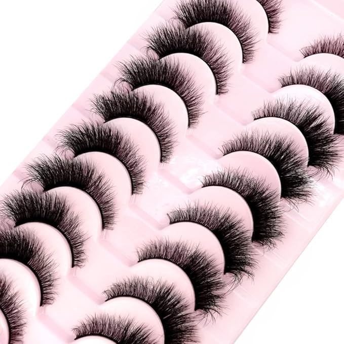 HBZGTLAD New 10 Pairs 3D Mink Lashes False Eyelashes Handmade Wispy Fluffy Long Lashes Natural Eye Makeup Tools Eye Lashes(6DF07)