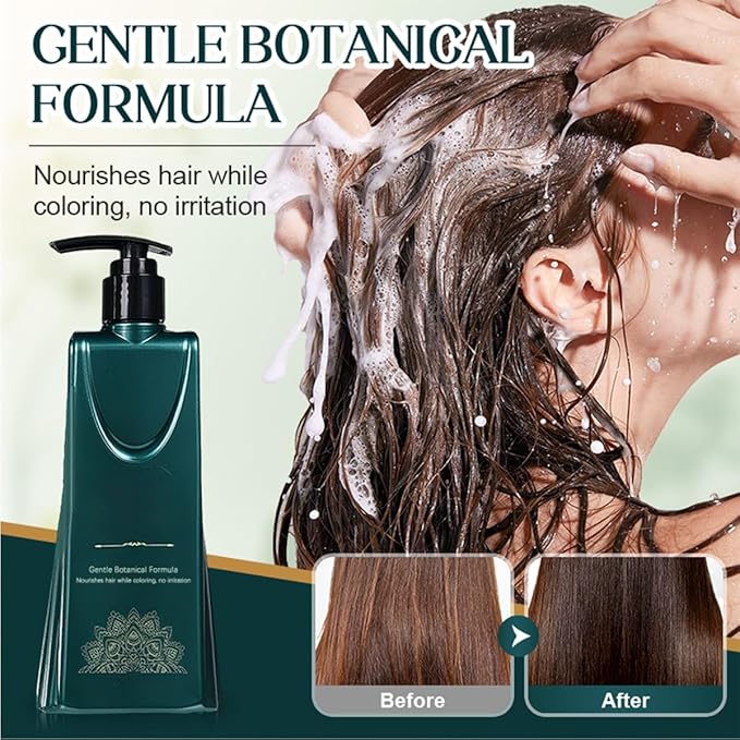 Mild Formula Long Lasting Hair Dye Set,Plant-Based Hair Color for Gray Coverage, Long-Lasting Single Step Hair Dye Kit with Nourishing Natural Shampoo (Chestnut Brown)