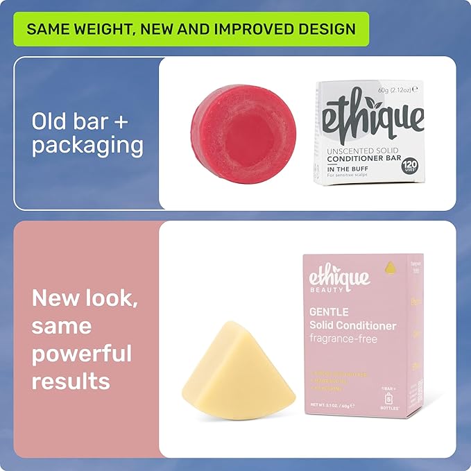 Ethique Gentle Unscented Conditioner Bar with Cocoa Butter - Plastic-Free, Cruelty-Free, Vegan, 2.12 oz - Formerly In the Buff