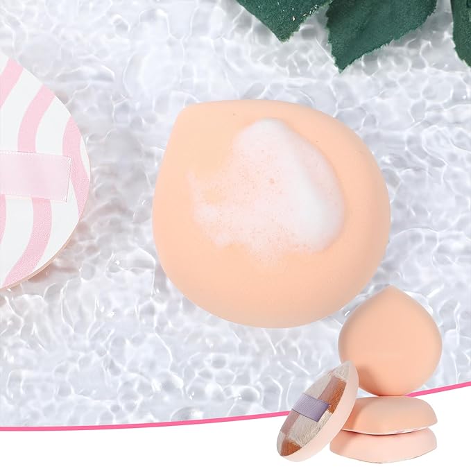 4 Pack Large Makeup Sponges for Foundation, Soft Korean Teardrop Setting Powder Puff Makeup Cushion Blender Sponge for Liquid, Cream, Concealer and Powder, (Large Size)