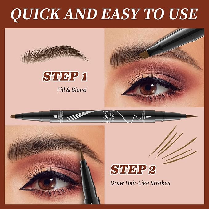 2-in-1 Microblading Eyebrow Pencil Wet and Wild Eyebrow Pencil Waterproof Microblade Eyebrow Pen Brow Kit with Micro-Fork-Tip and Eyebrow Brush (1#)