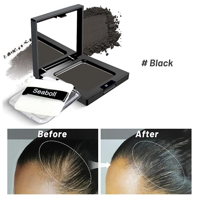 Instant Hairline Powder-0.42oz Root Touch Up Hair Color for Gray Hair Coverage, Scalp Concealer Shadow Powder Hair Fillers for Thinning Hair Bald Spot Cover Up, Beard Filler, Women & Men-Black