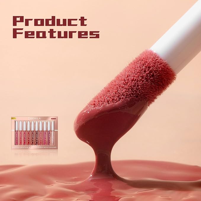 9 Pcs Liquid Lipsticks and Lip Lacquer Set Matte Rich Red Colors Lipstick for Women with Waterproof and Long-Lasting