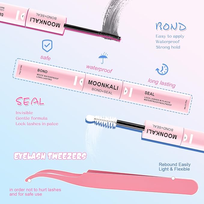 Lash Clusters Kit Faux Mink Eyelash Clusters D Curly Wispy Waterproof Cluster Eyelash Extensions With Lash Glue Bond and Seal and Eyelash Tweezers Luxury 80D Individual Cluster Lashes Kit