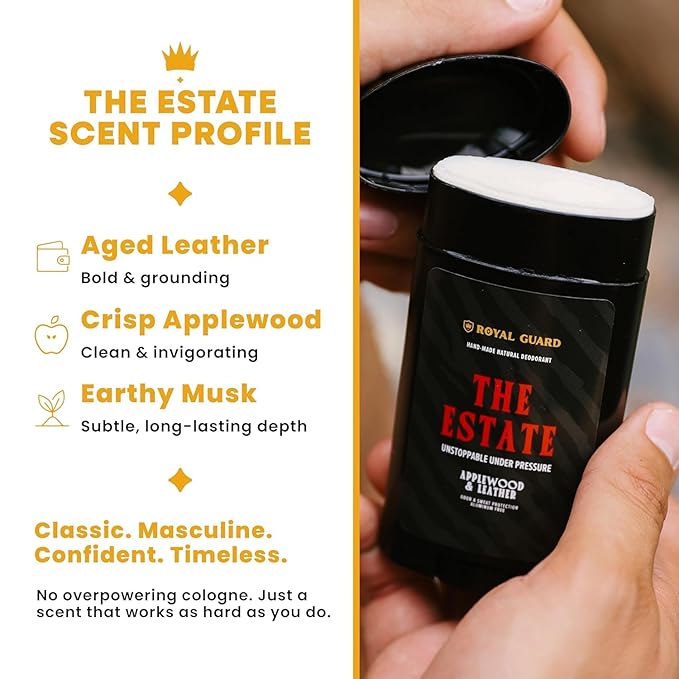Royal Guard Natural Deodorant for Men - The Estate - Aluminum Free, Organic, Vegan, Chemical-Free, Non-Toxic, Hypoallergenic - Applewood & Leather Scent (3)