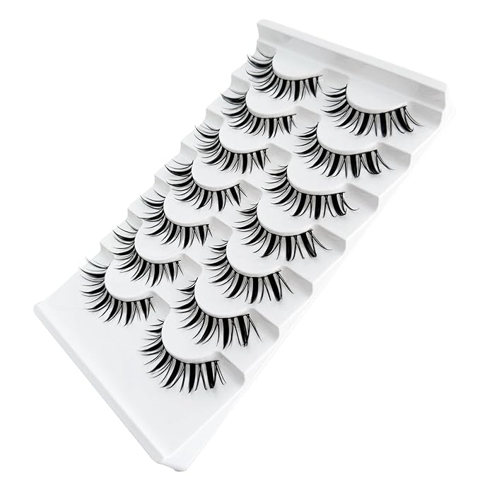 NINGLASH Fairy Lashes Manga Lash False Eyelashes Natural Look Anime Lashes Fake Lashes 16mm Eye Lashes Strips Lashes Wispy False Lashes Clear Band 7 Pairs Pack Spikes Lash