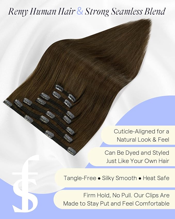 Full Shine Light Brown Real Hair Extensions Clip in Human Hair 150G Clip in Hair Extensions Real Human Hair 22 Inch 7 Pcs