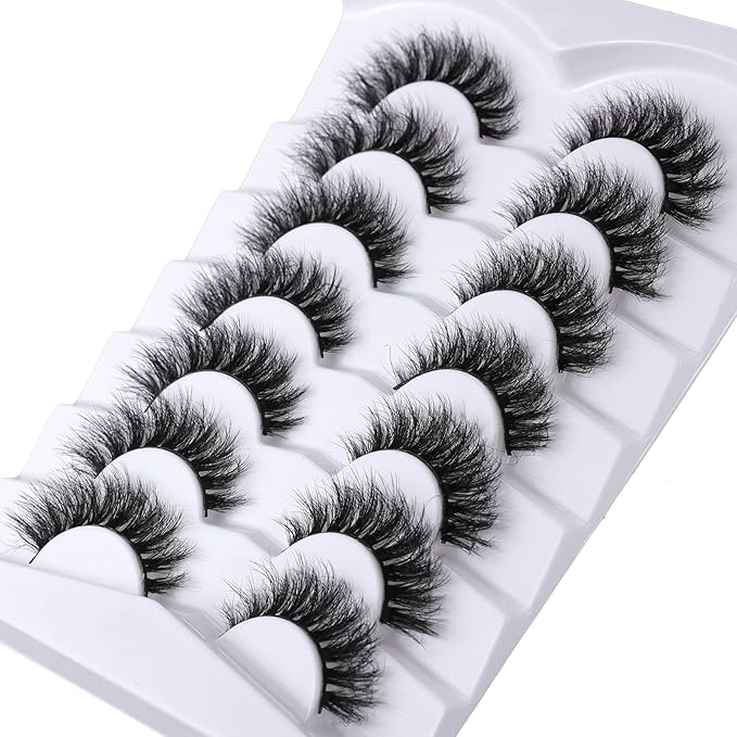 Fake Lashes False Eyelashes Cat Eye Lashes Faux Mink Lashes Natural Look 8D Fluffy Wispy Lashes That Look Like Extensions Pestañas Postizas D Curl Lash Strips 7 Pairs Pack