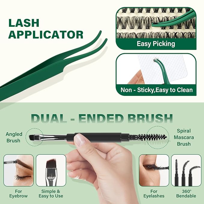 KEYYOU Lash Extension Kit DIY 300Pcs Lash Clusters Eyelash Extension Kit 40D C Curl 9-18MIX Lash Clusters Kit with Lash Glue Remover Applicator Easy to Use for Beginners(Kit,40D-C,9-18MIX)