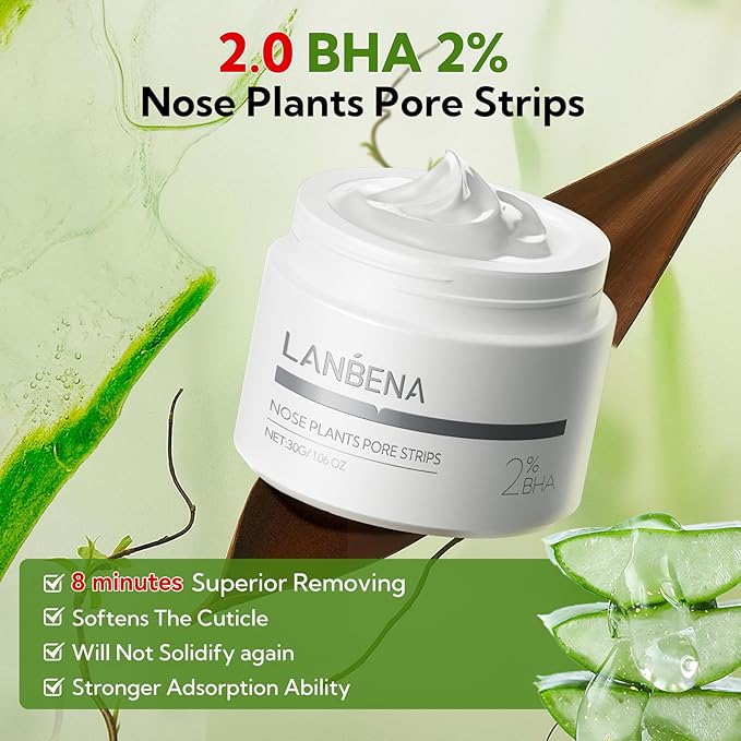 LANBENA 2.0 Blackhead Nose Plants Pore Strips(1.03 Oz), 60pcs Nose Strips for Blackhead Mask, Deep Cleansing Peel off Mask, Black Head Remover Mask