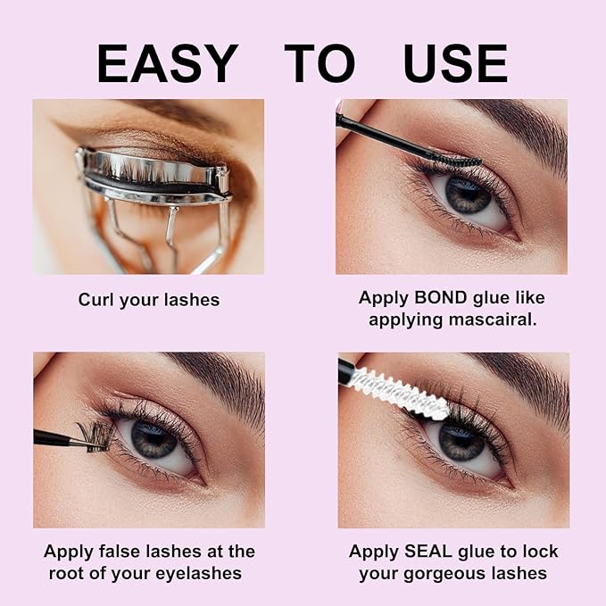 Lash Bond and Seal Cluster Lash Glue For Lash Clusters Strong Gentle Comfortable Bond and Seal WaterProof Mascara Wand Individual 2 in 1 Cluster Eyelash Glue for DIY Lash Extensions 5ml+5ml