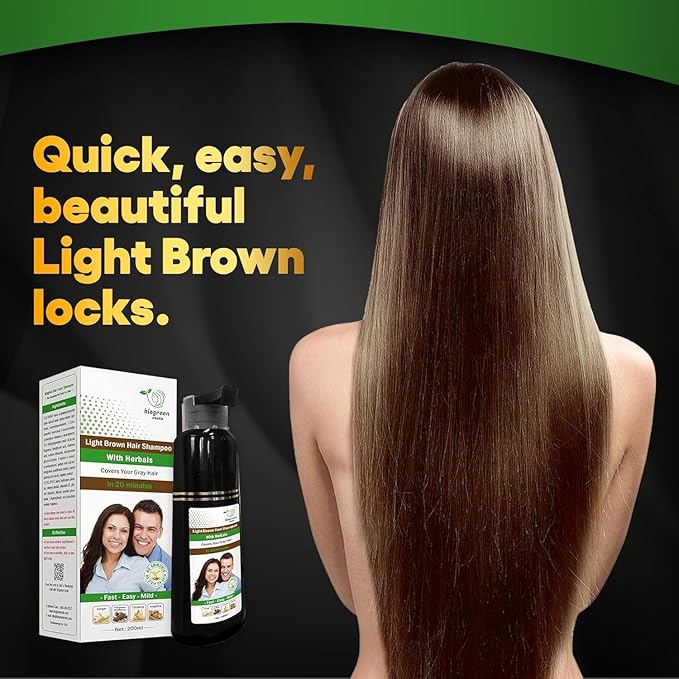 Ammonia-Free & Paraben Free Herbal Hair Shampoo - Hair Dye Shampoo for Women & Men - Natural Color and Herbal Nourishment - No Stain on Skin - Light Brown (2 bottles x 200 ml)