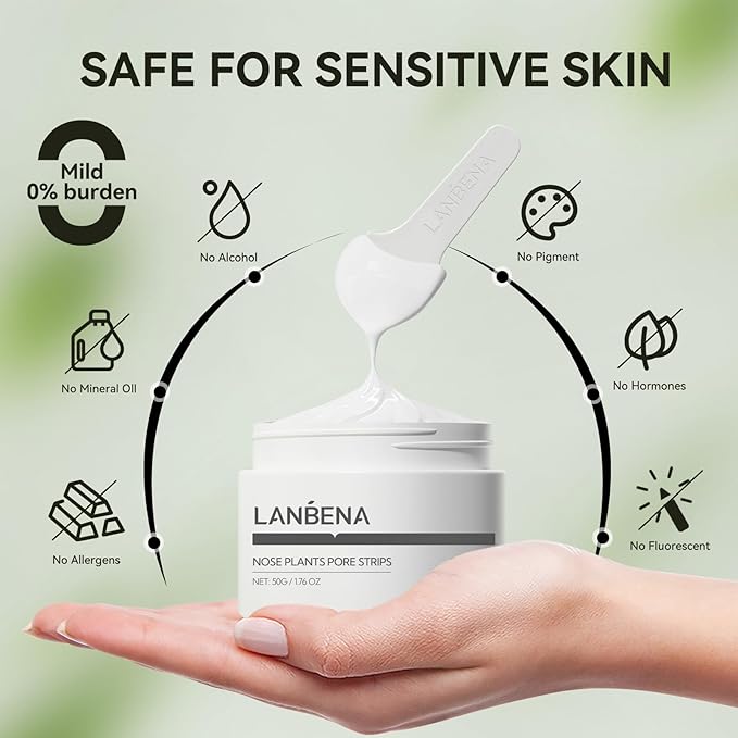 LANBENA Pore Strips (50g/1.76 Oz), 100 pcs Nose Strips, Blackhead Remover Mask, NOTICE: Cream Goes Dried out & Rubbery At Low Temperature, Place Bottle in Boiling Water to Soften