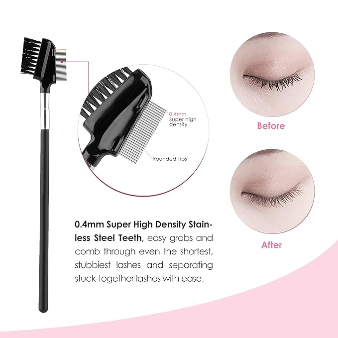 Beauty7 Eyelash Brush Eyebrow Brush Spoolie Brush Eyelash Resuable Dual Comb Stainless Steel Teeth Mascara Applicator Makeup Tool Eyebrow Eyelash