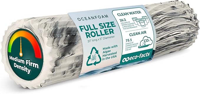 Oceanfoam Tidal Roller - Black Marbled - Muscle Massage Foam Roller for Back Pain & Stretching - Firm and Ergonomic Wide Wave Textured - Yoga, Athletics, & Wellness - Full Size, 20" x 5"
