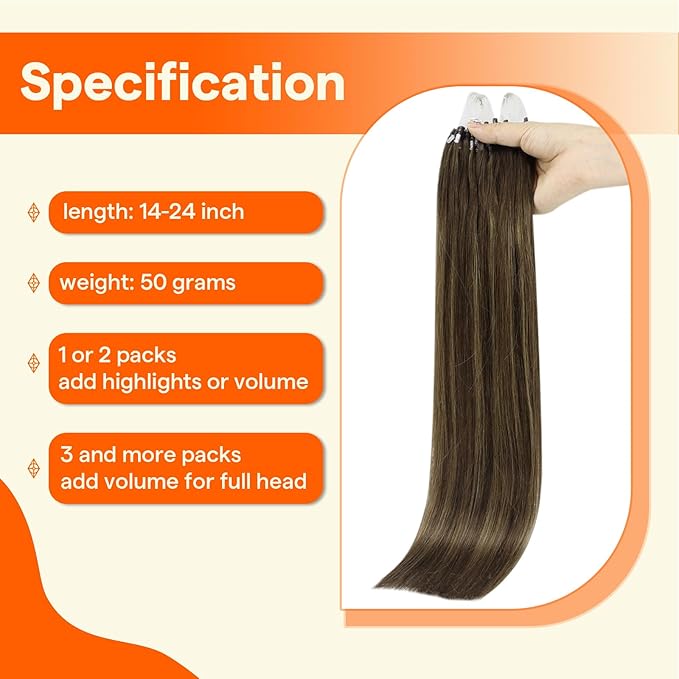 Full Shine Micro Loop Hair Extensions Real Human Hair 24 Inch 50 Grams Dark Brown Mixed Ash Brown Micro Link Hair Extensions Human Hair Natural Long Extensions add Length