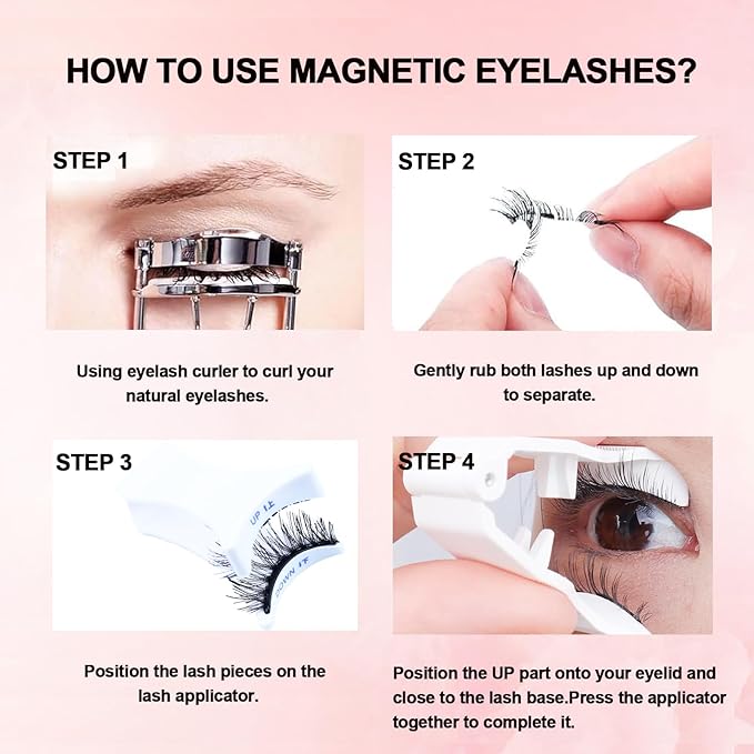 LAUBESS Magnetic Eyelashes with Applicator 2 Pair No Glue Needed Natural Look Magnetic Lashes Easy to Wear and Remove(L02/L04)