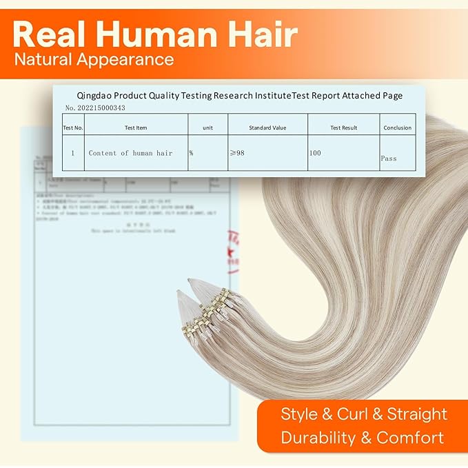 Full Shine Microlink Hair Extensions Human Hair Color 18 Ash Blonde Highlighted 613 Blonde 16 Inch 50 Grams Micro Ring Hair Extensions Natural Straight Remy Hair
