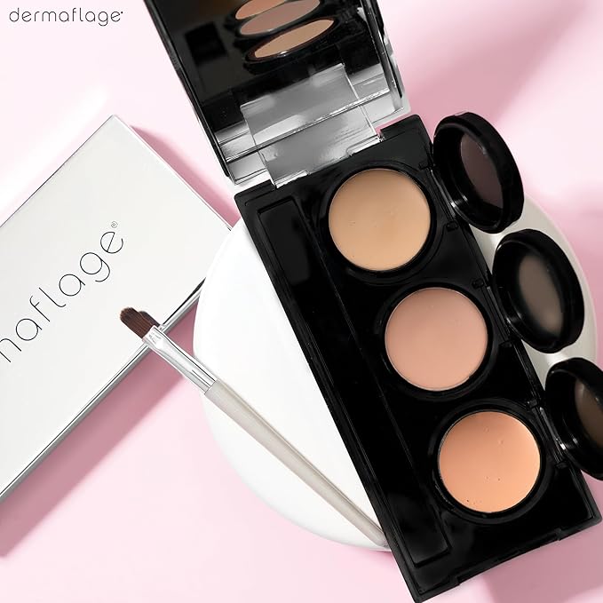 Full Coverage Concealer Palette, Waterproof Concealer Cream, 3 Colors + Brush, by Dermaflage