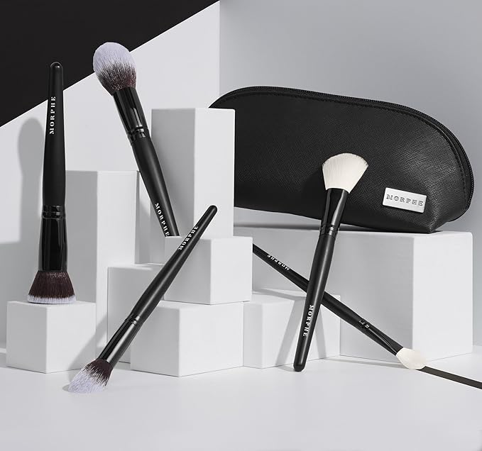Morphe Face The Beat Makeup Brushes - 5 Piece Makeup Brush Set with Foundation, Blush, Contour & Blending Brushes - Made with Synthetic Bristles & Includes Makeup Brush Case (5 Count)