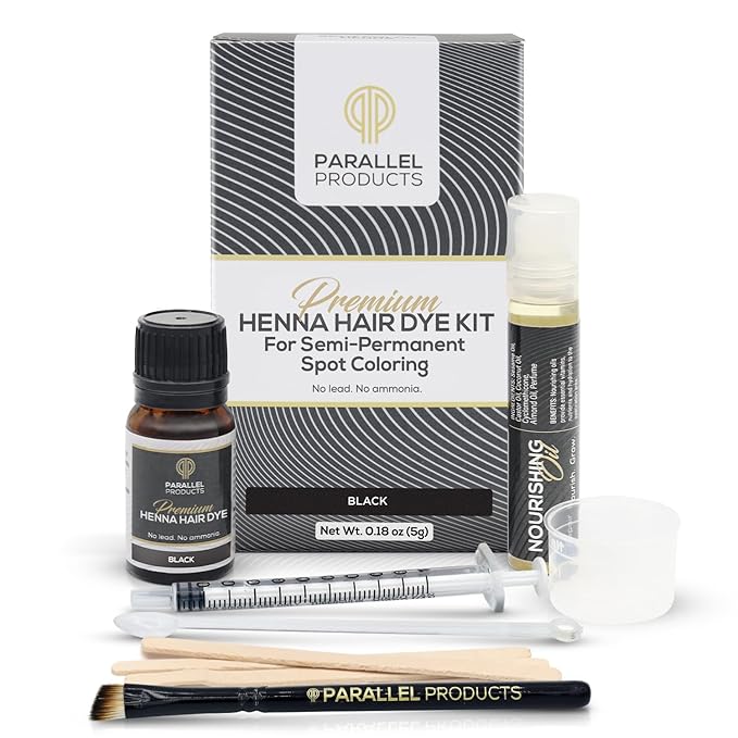 Parallel Products Spot Color Henna Kit - Henna Hair Dye - 5 grams - Tint for Professional Spot Coloring - With Nourishing Oil, Mixing Dish and Application Brush - Root Touch Up (Black)