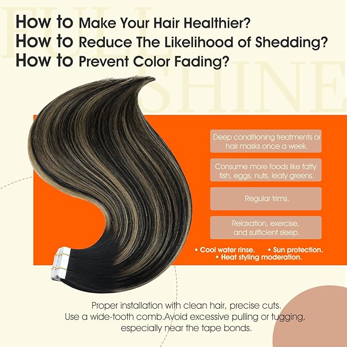 Full Shine Black Tape in Hair Extensions Human Hair 50Gram Real Hair Tape in Extensions 14Inch Glue in Human Hair 1B/27/1B Off Black Fading to Honey Blonde Seamless Hair Extensions 20Pcs Straight