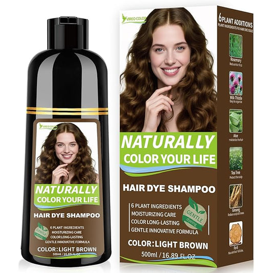 Light Brown Hair Dye Shampoo for Women & Men, 15 Min Gray Coverage, 3 in 1 Semi-Permanent Color with Natural Herbal Ingredients, Lasts 60 Days
