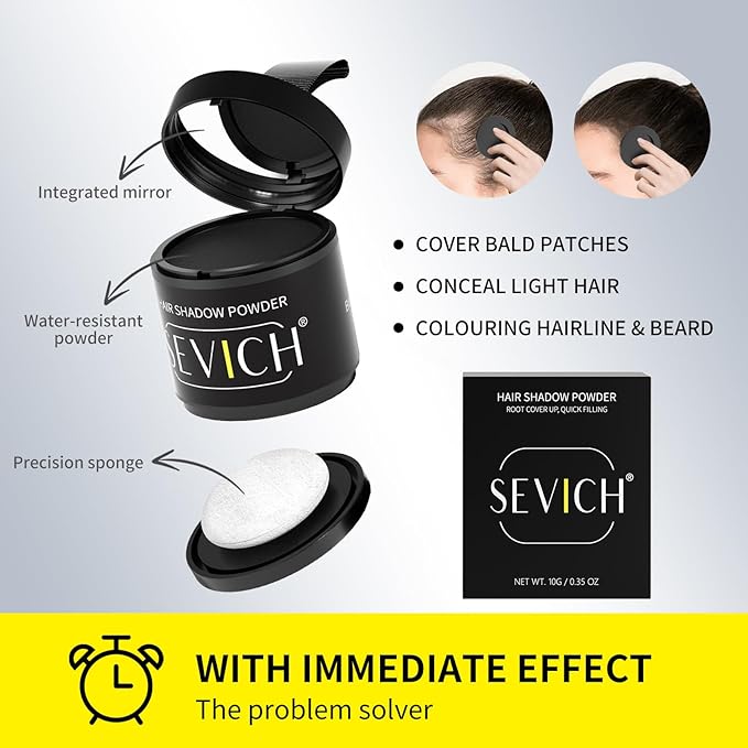 Sevich Hairline Powder 10g with Brush, Instantly Conceals Hair Loss & Thinning & Gray, 48H Waterproof Root Touch Up Powder, Natural Hair Shadow Toppers for Women & Men, 1 Box = 2.5 Boxes,Med Brown