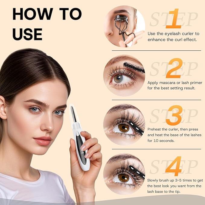Heated Eyelash Curler,Fast Heat up Within 10s,24 Hours Long Lasting Natural Curl,Electric Grande Lash Lift Heated Lash Curler for Women,3 Heat Levels,Anti-Burn,rizador de pestañas