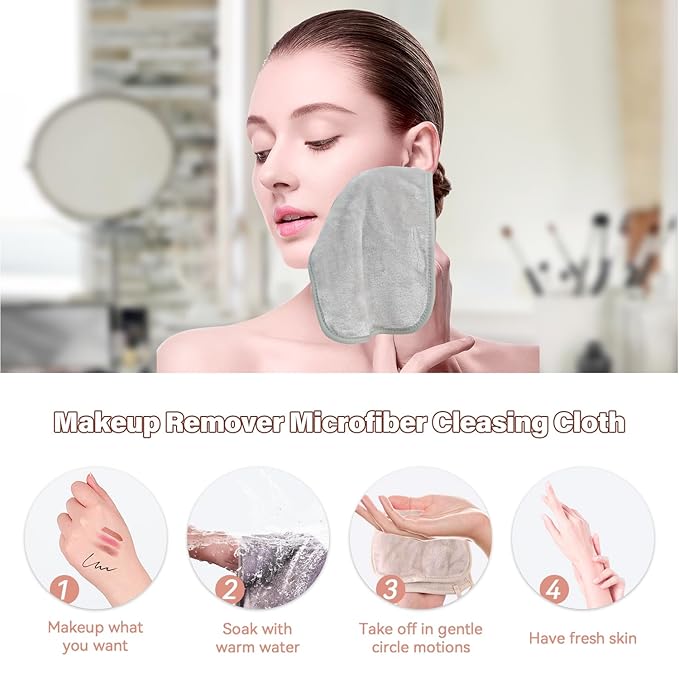 Nugilla Makeup Remover Cloths, 8 Pack Reusable Face Wash Cloths, Soft Microfiber Face Cloth for Women(Cool Gal)