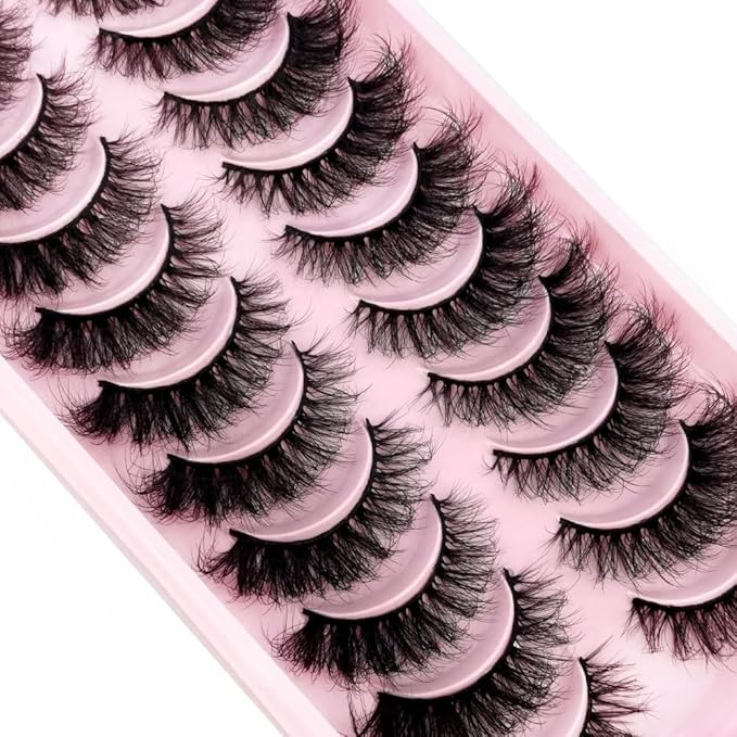 HBZGTLAD New 10 Pairs 3D Mink Lashes False Eyelashes Handmade Wispy Fluffy Long Lashes Natural Eye Makeup Tools Eye Lashes(DA-14)