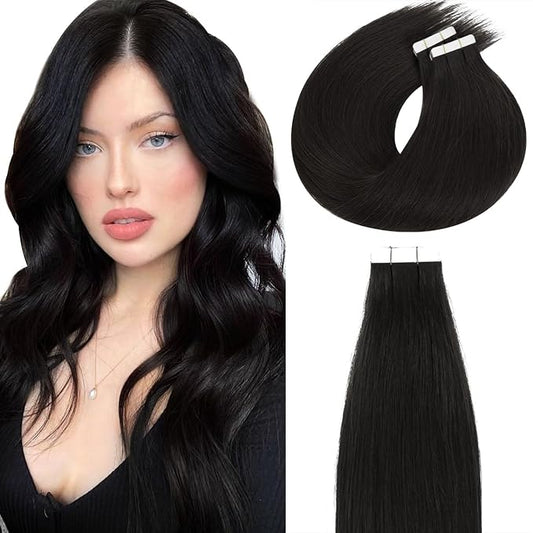 Lacerhair 22 Inch Seamless Remy Tape in Hair Extensions Human Hair - Double Side PU Skin Weft Real Virgin Human Hair Tape in ExtensionsColor Natural Black 50g 20pcs/set