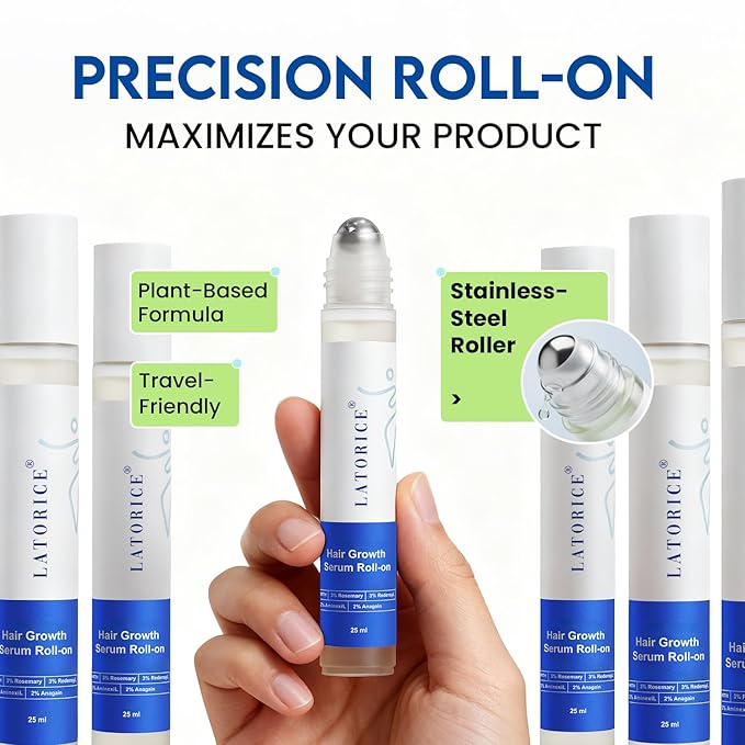 Hair Growth Serum Roll-On: 3% Rosemary, 3% Redensyl, 2% Anagain Prevent Hair Loss and Enhances Hair Thickness for Men & Women (1.5 Fl Oz (Pack of 1))