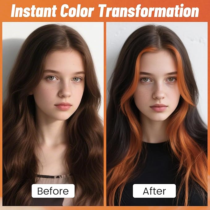 Orange Hair Spray, Temporary Hair Color Spray for Women Men– Safe Non Sticky Washable One Day Hair Dye Spray, Disposable Accessories Included, for Halloween Cosplay Party DIY Costume Pet Fun