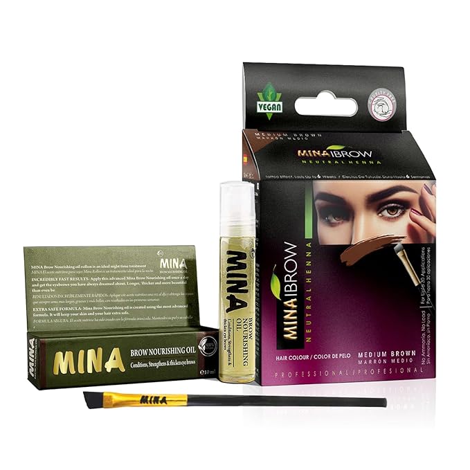 MinaiBrow Tint Kit (Medium Brown) - Natural Spot Coloring Brow Tinting Powder with Oil & Brush - Water & Smudge Proof Instant Brow Dye Kit - 100% Gray Converge - Vegan and Cruelty-Free
