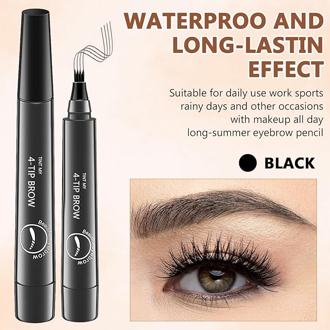 Microblading Eyebrow Pencil,2 PCS Magic Eyebrow Pencil,4-Tip Waterproof Brow Pencil with Micro-Fork Tip,3D Natural Makeup Long-Lasting Fine Stroke Magic Eyebrow Pen (Dark Brown)