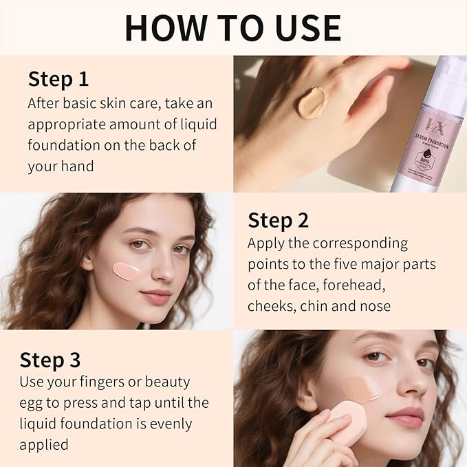 Moisturizing Foundation with 1% Hyaluronic acid, Deep Hydration & High Coverage Serum Foundation for A Smooth & Satin Finish, 106 Light