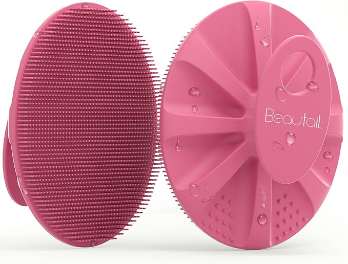 Silicone Body Scrubber Shower Bath Wash Brush Gentle Exfoliating Scrub Cleansing Loofah for Women Men Baby Sensitive Skin, Easy to Clean, Lather Nicely, More Hygienic, 1 Pack, Pink