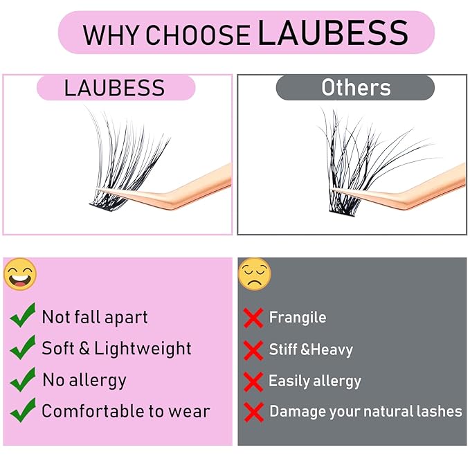Lash Clusters LAUBESS Individual Lashes Waterproof Eyelash Clusters Mixed Tray Cluster Eyelash Extensions Soft Cluster Lashes for Beginners(40D-0.05D-9-16)