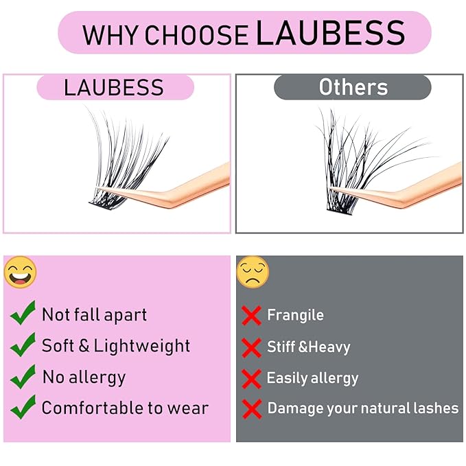 Lash Clusters LAUBESS Individual Lashes Waterproof Eyelash Clusters Mixed Tray Cluster Eyelash Extensions Soft Cluster Lashes for Beginners (40D-D-18)