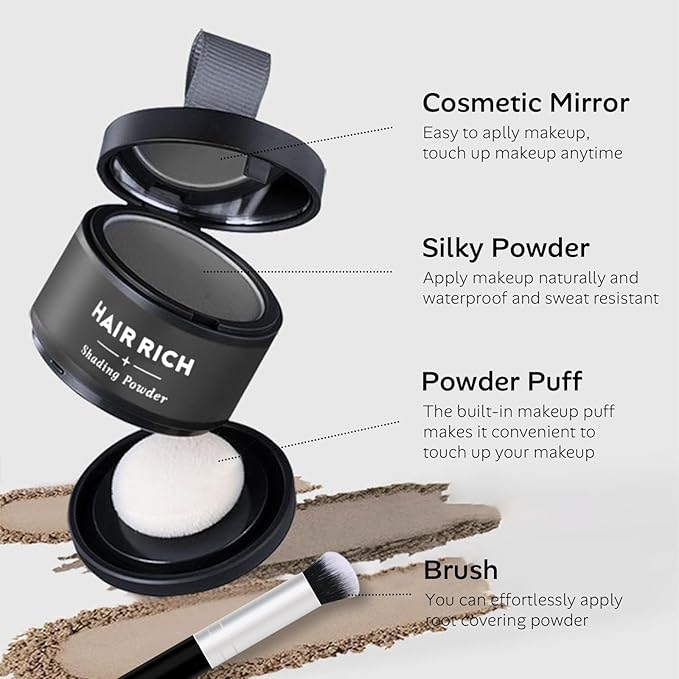 Hairline Powder with Brush Set, Root Touch Up Hair Color for Thinning and Gray Hair Coverage, Waterproof and Sweatproof Hairs Loss and Bald Spot Concealer for Men and Women-Dark Brown