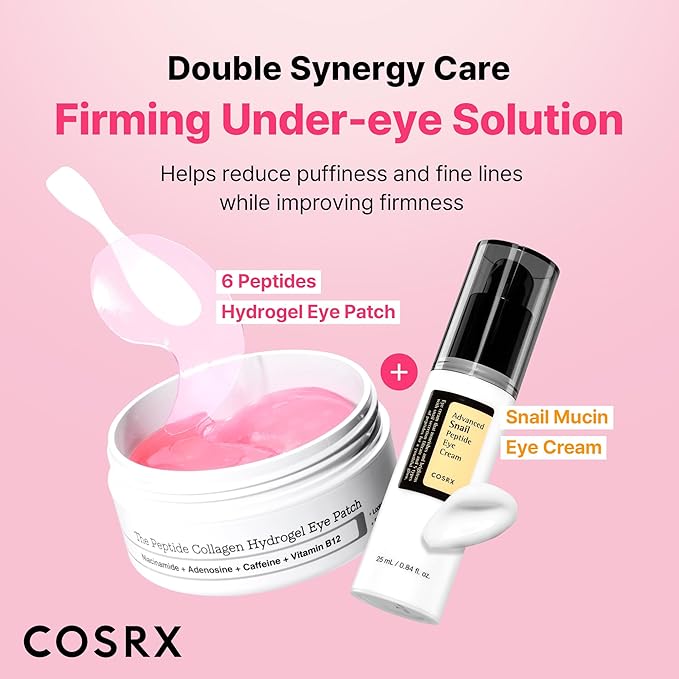 COSRX Pink Peptides Collagen Hydrogel Eye Patch for Puffy Eyes and Dark Circles, Under Eye Mask, 60 Under Eye Patches, Korean Skin Care, Stocking stuffers for women