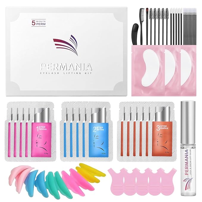 PERMANIA Eyelash Lift Kit, Natural Curling and Lifting Effect Lash Lift Kit & Brow Lamination Kit Fast Perming with Easy Instructions