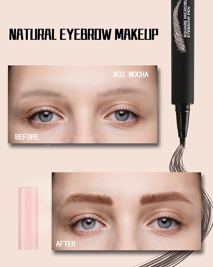 Microblading Liquid Eyebrow Pencil, Waterproof Smudgeproof Multiple Fork Tip Angled Wild Tinted Brow Pen, Filler Dye Eye Brow Pencil Thin Hair Like stroke for shaping,Women Makeup Last All Day-02Mocha
