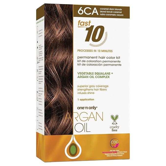 One 'N Only Fast 10 Permanent Hair Color Kit - Hair Dye for Women with Argan Oil to Maintain Moisture Balance - Advanced Micro-Pigments for Natural Tones (6CA Caramel Dark Blonde)
