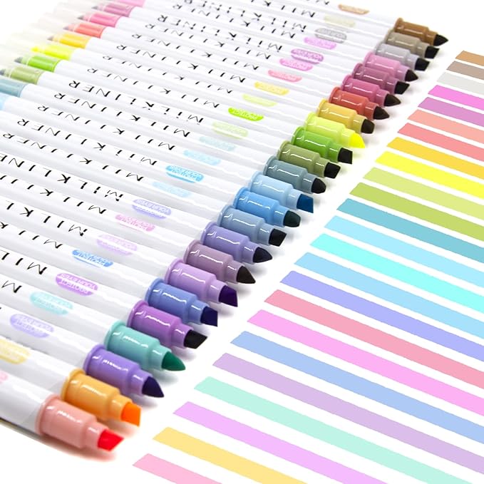 Highlighters Assorted Colors,24 Unique Retro Colors, Pastel Highlighters, Quick Dry Dual tip and Fine Tip No Bleed Highlighter Markers for Bible Journals Planners Books Notes