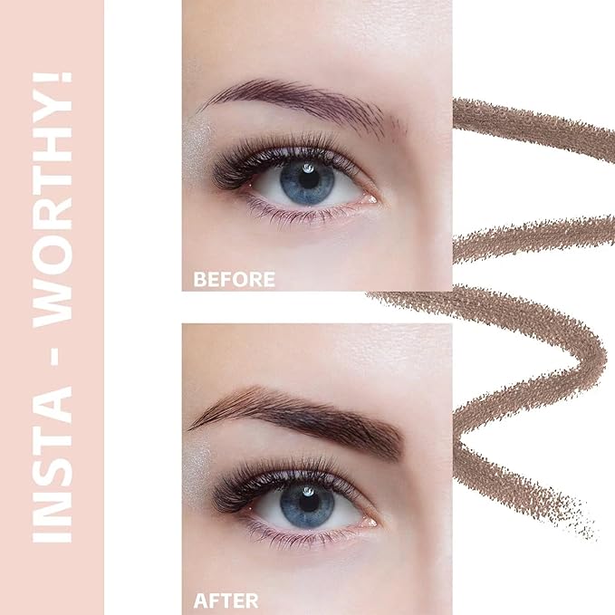 LAVONE Eyebrow Pencil - Makeup Waterproof Brow Pencil with Triangular Tip, Dual-Sided Brow Brush, Precise, Fine Tip, Fills Brows Creates Natural Looking Brow, with Hair Clips - Deep Brown