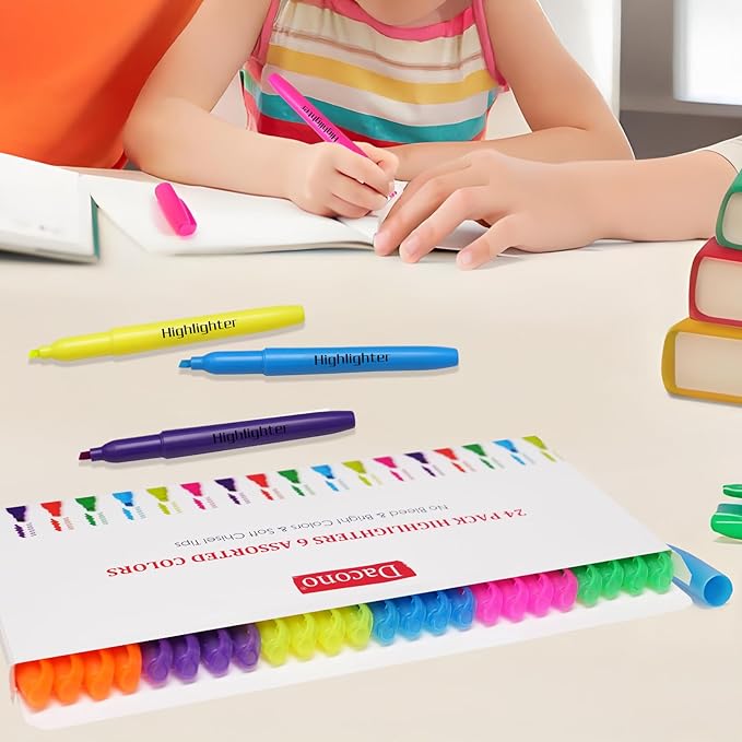 Highlighters Assorted Colors, Highlighters for School with Soft Chisel Tips, Bible Highlighter No Bleed, Quick-Drying Highlighter Markers for Teacher Students, Classroom Must Have, 24 Pack
