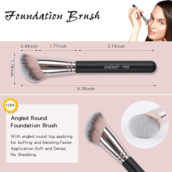 ENERGY Kabuki Foundation Brushes 3Pcs Professional Makeup Brush Set for Setting Powder Foundation Concealer Bronzer Blending with Liquid Cream Foundation Mineral Powder Comsetics with PU pouch